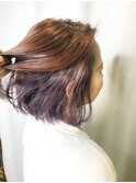 インナーカラー×紫ヴァイオレット×外はねボブ