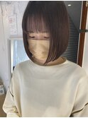 【三ツ井純】ベージュカラーぱつんと切りっぱなしボブ内巻き