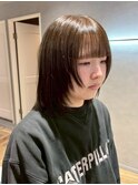 顔まわりレイヤー/ミディアムボブ/ダークブラウン