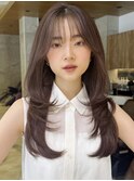 顔周りレイヤー/グレージュ/20代/30代/40代/表参道【古岡】