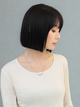 黒髪 ボブ 顔周りカット 小顔カット 髪質改善 切りっぱなしボブ