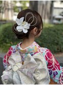 振袖ヘアセット　ロング　タイトヘア　シニヨン　水引ヘア