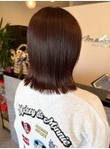 ブリーチなしカシスピンクカラー外ハネミディアム20代30代40代