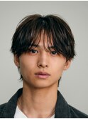 シースルーフェザーパーマ緩め黒髪毛流れマッシュウルフfifth