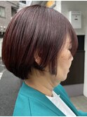 ブラウンレッド×ショートボブ