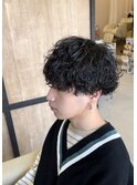 刈り上げツーブロック波巻きスパイラルパーマメンズマッシュ