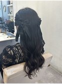 大人可愛いねじりハーフアップ