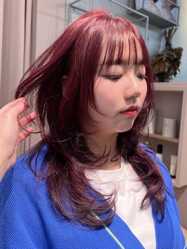 ココ 西葛西南口店(COコ) ロングレイヤーハッシュカットウルフボルドーワインレッド西葛西