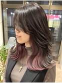 レイヤーカットピンクインナーカラーブリーチケアブリーチ
