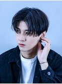 韓国ヘアカルマパーマコンマバングセンターパート黒髪ウルフ