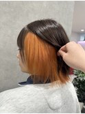 インナーカラーオレンジカラー ブリーチ ダブルカラー 成増