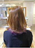 グレージュカラー ボブルフ 黒髪 ベージュ くびれヘア　前髪