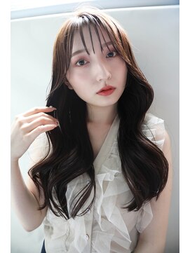 ギネス(Giness) 韓国風ゆるめカールロング「前髪アンブレラカラーこなれミディ」