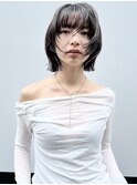 切りっぱなしボブ黒髪小顔レイヤーオリーブグレーココアベージュ