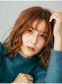 ニュアンスウェーブミディアムヘア20代30代◎前髪あり艶髪越