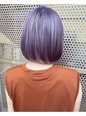 ハイトーンカラー/パープル/ぷつっとボブ/くすみブルー
