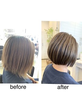 クレン 真嘉比店(Cre'ne) ベージュ×ショートボブ