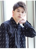 ツーブロック爽やかアップバングリバースパーマ