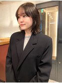 外ハネボブ くびれヘア シースルーバング ブラウンベージュ