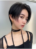 耳かけショートボブ/30代/40代/50代/チェリーブラウン