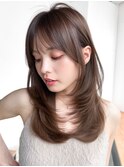 ロング前髪カット顔周りレイヤーココアベージュ_F31249