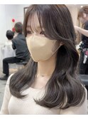 韓国×顔まわりカット×レイヤーカット×グレージュ