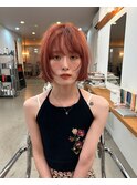 フリンジボブ バレンシアオレンジ ニュアンス ショートボブ
