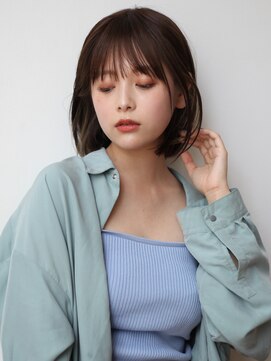 マイラ 銀座(myla) 大人可愛い艶髪小顔カットネビージュワンレンひし形ボブルフ黒髪