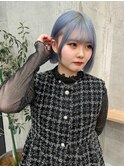 【momoa】ブルーシルバー×ぱつっとボブ