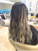 アンブレラカラー　ブリーチカラー　ブルーブラック　ロング