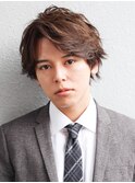 好感度アップ ビジネスウルフヘア ミディアム スーツ 30代
