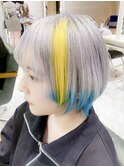ウルフショートにデザインカラー　ホワイト　イエロー　ブルー
