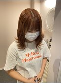 ケアブリーチコーラルオレンジベージュカラー外はねボブ鎖骨ボブ
