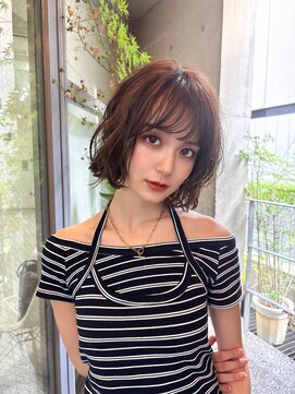 メゾンアクア 表参道(Maison ACQUA) ミディアムパーマデジタルパーマボブパーマチェリーブラウン前髪