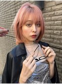 シアーピンクカラー　顔周りカット　ケアブリーチ　ハイトーン