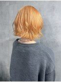 ハイトーンオレンジベージュ切りっぱなしボブブリーチ渋谷