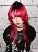 15771ブリーチ&ダブルカラーローズブラウンダークレッドロング