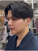 センターパートニュアンスパーマ曲がる縮毛矯正