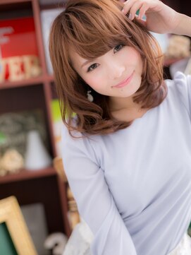 カバーヘア ブリス 上尾西口店(COVER HAIR bliss) オレンジカラー斜めバング耳かけくせ毛風ロブ上尾20代30代40代a!