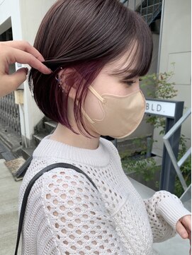 ヘアー アイス 御器所本店(HAIR ICI) 艶ブラウン×パープルイヤリングカラー