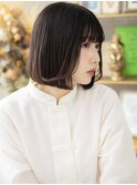 バレイヤージュ黒髪内巻きワンカールボブa北浦和20代30代40代