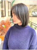 美髪艶髪切りっぱなしボブ丸型卵型四角ベース逆三角サイドバング