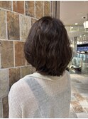 オリーブブラウン大人可愛いボブレイヤー艶感カーキブラウン