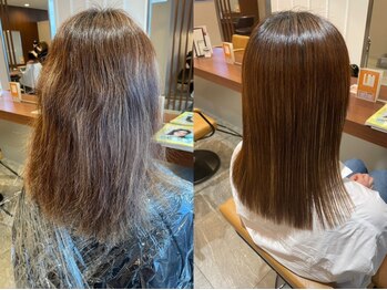 エイクス ヘア デザイン×美髪クリニック 千葉(AQs hair design)の写真/【うねりが気になる方】ダメージ毛でも施術可能！まとまりのある自然なストレート美髪へ♪ [千葉/髪質改善]