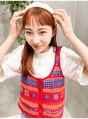 オレンジカラーオレンジブラウンオン眉ぱっつんロング