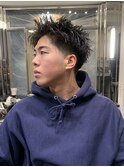 ハイライトマッシュパーマウルフアッシュブラック