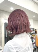 大人透明感ピンクパープルケアブリーチボブ【上野】