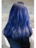 アール 西新井店(ar) ビタインカラー韓国風ネイビーブルー×ハイトーン艶髪セミディ