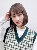 ナチュラルボブ_く斜めバンググレージュカラー_89002