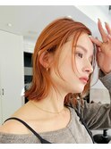 オレンジベージュ☆長めの前髪がおしゃれな大人ボブ